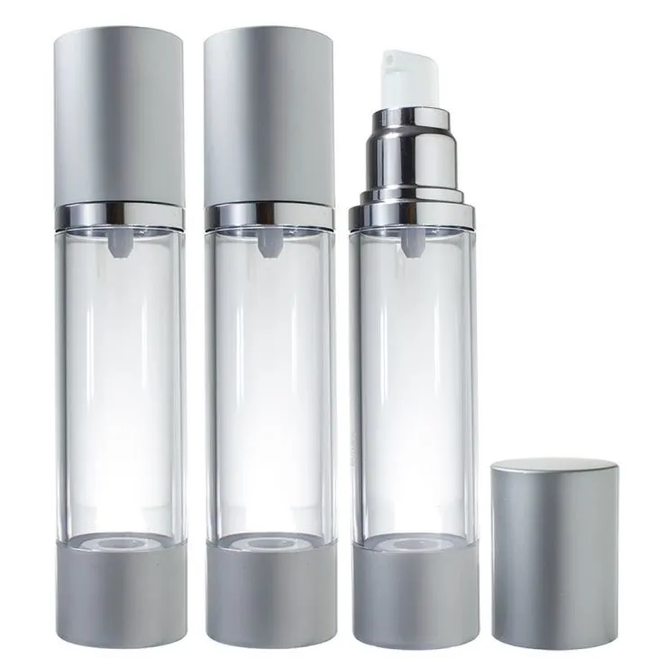 15ml 50ml 100ml 120ml Airless Pump Bottle Silver Matte