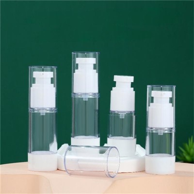 펌프가 있는 둥근 투명 에어리스 병